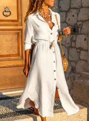 2024 Leisure Loose Fit Long Sleeve White Office Maxi Dress