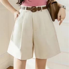 2024 New Women's Half Pants Summer Vintage High Waist Solid Pockets Straight Wide Legs Suit Shorts