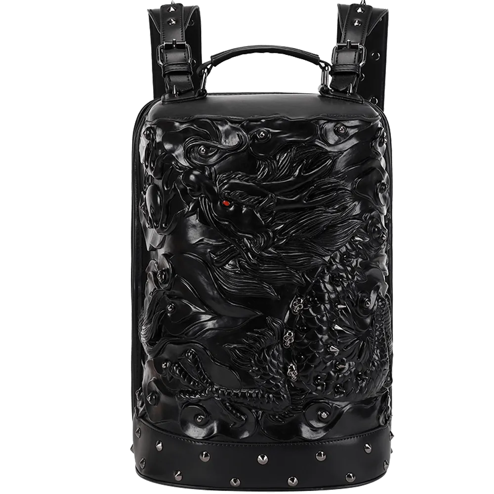 3D Backpack, Fashion 3D Double Hovering Dragon ,Cylinder Backack