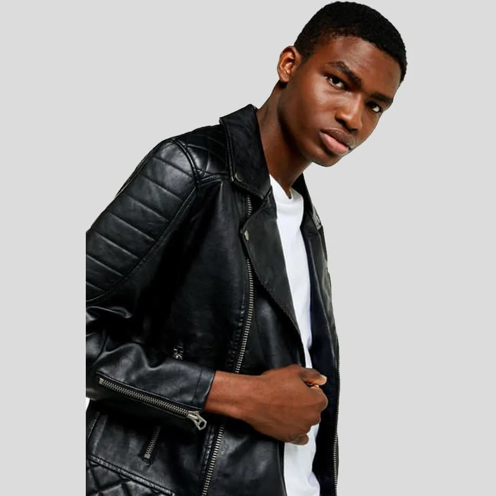 Alpha Black Biker Quilted Leather Jacket