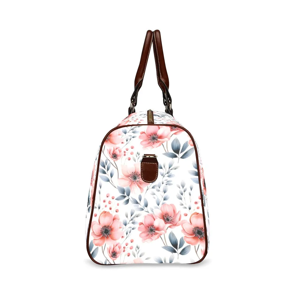 Apricot and Grey Floral Waterproof Travel Bag/Small (Model 1639)