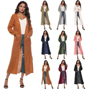 Autumn and Winter Women's Long Sleeve Open Front Solid Color Cardigan Dress