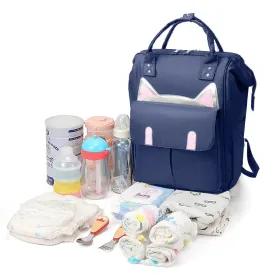 Babymoon Mother Diaper Bag Lightweight Multifunctional Travel Unisex Diaper Backpack | Blue Kitty