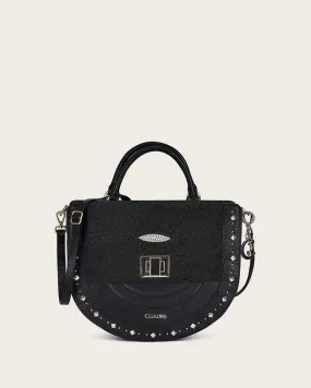 Black top handle with studs handbag