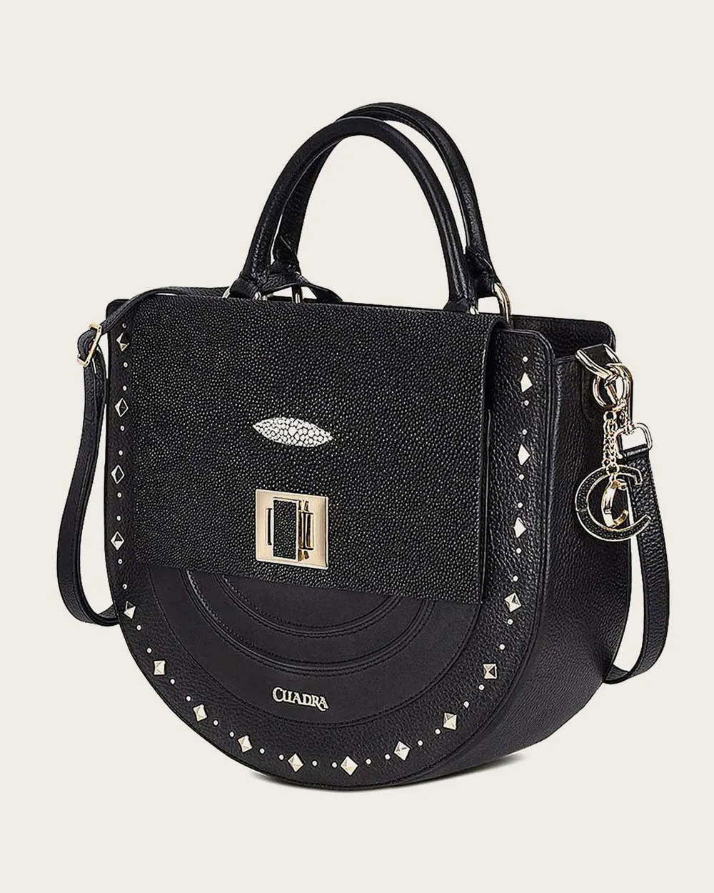 Black top handle with studs handbag