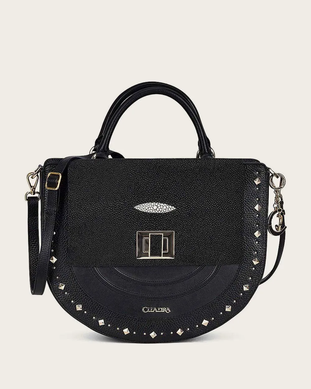 Black top handle with studs handbag