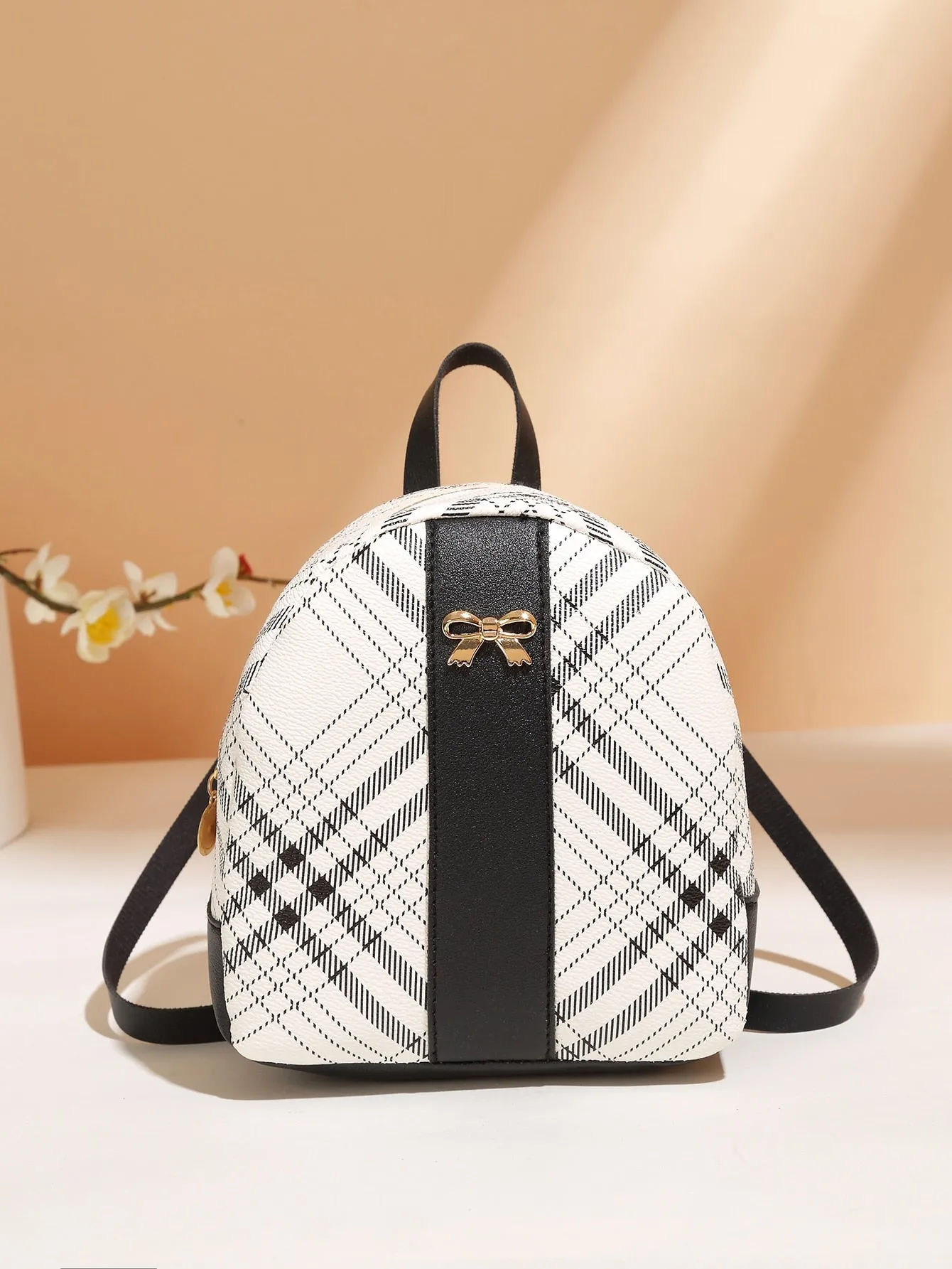 Bow Decor Plaid Pattern Backpack