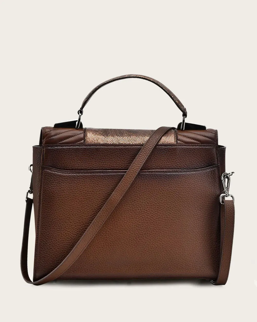 Brown modern top handle handbag