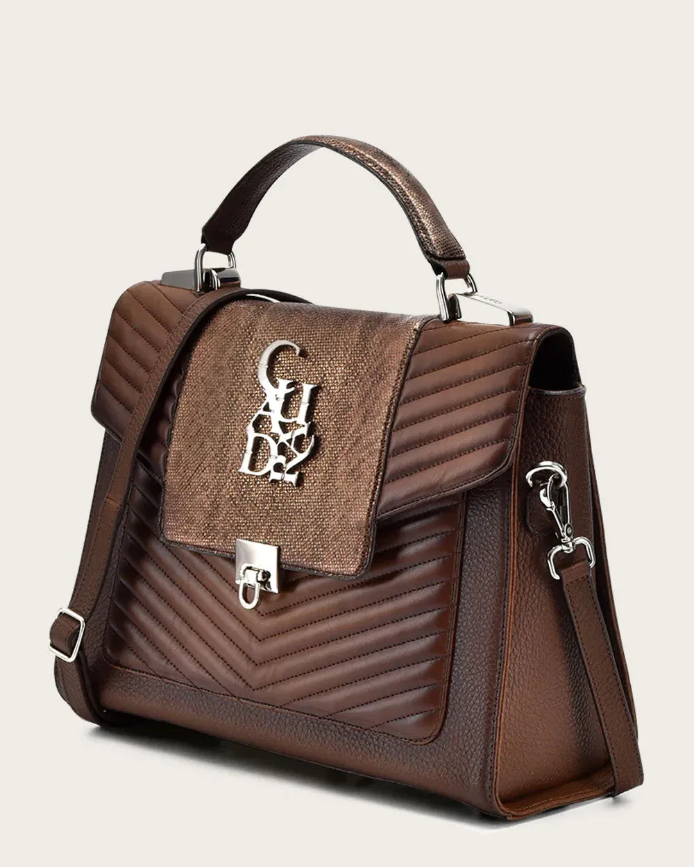 Brown modern top handle handbag