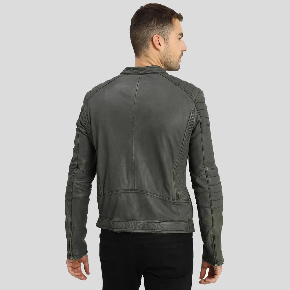 Buck Grey Biker Genuine Leather Jacket