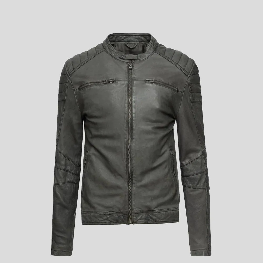 Buck Grey Biker Genuine Leather Jacket