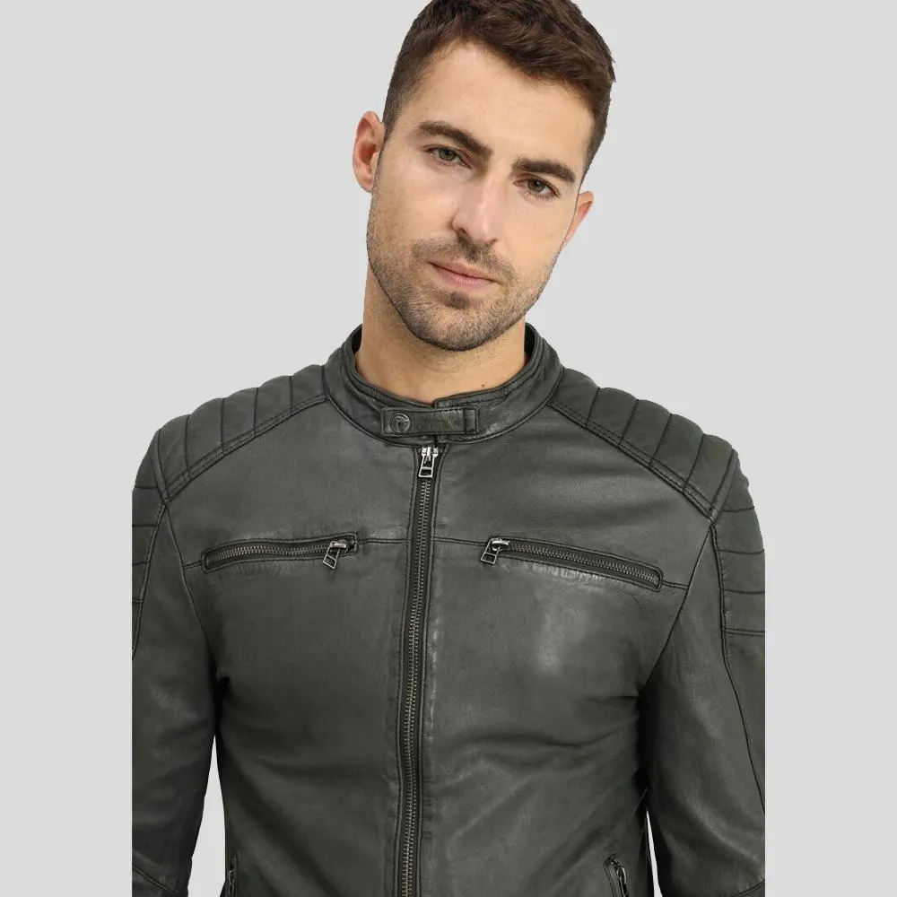 Buck Grey Biker Genuine Leather Jacket