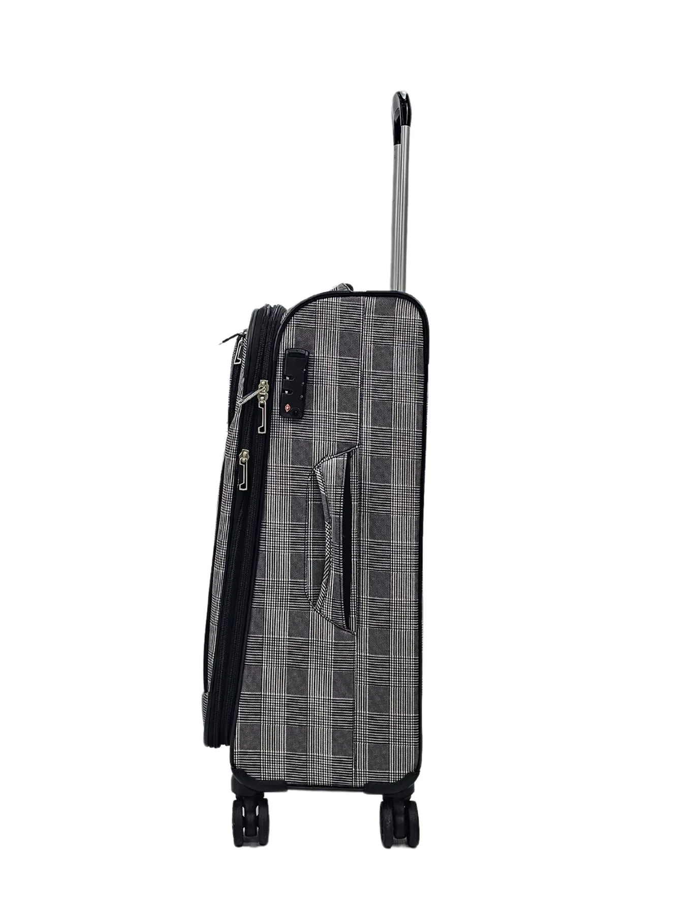 Butterfly Leaf Check Print Suitcase 4 Wheels Cabin Check In Hand Luggage Soft Shell Trolley