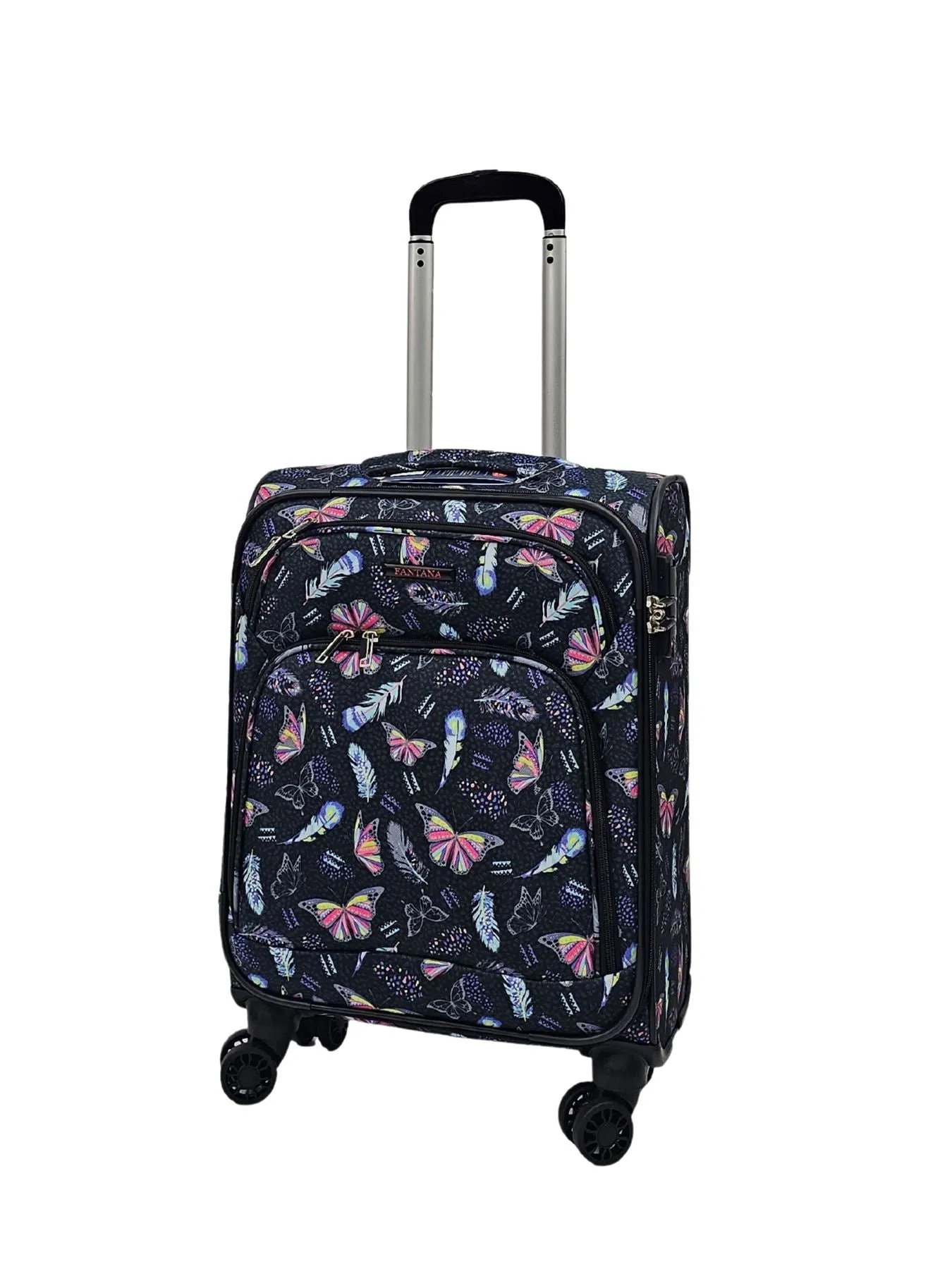 Butterfly Leaf Check Print Suitcase 4 Wheels Cabin Check In Hand Luggage Soft Shell Trolley