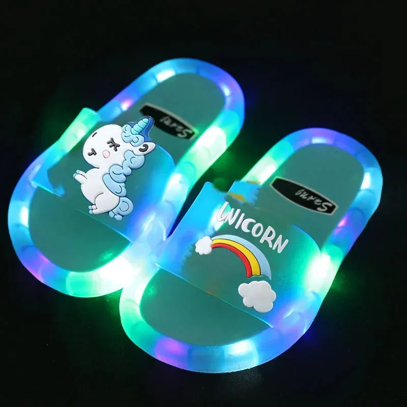 Children‘S Boys Girls Slippers Cartoon Unicorn Animals Prints Shoes Lighted Fashion Cute Shoes Bathroom Kids Toddler Slippers