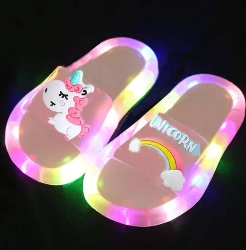 Children‘S Boys Girls Slippers Cartoon Unicorn Animals Prints Shoes Lighted Fashion Cute Shoes Bathroom Kids Toddler Slippers