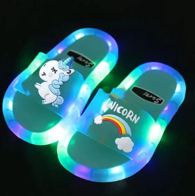 Children‘S Boys Girls Slippers Cartoon Unicorn Animals Prints Shoes Lighted Fashion Cute Shoes Bathroom Kids Toddler Slippers