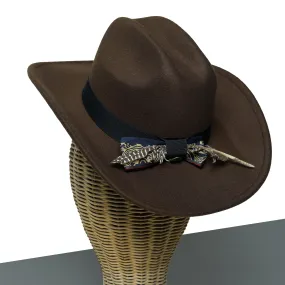 Chokore Cattleman Cowboy Hat with Feather Ribbon (Brown)