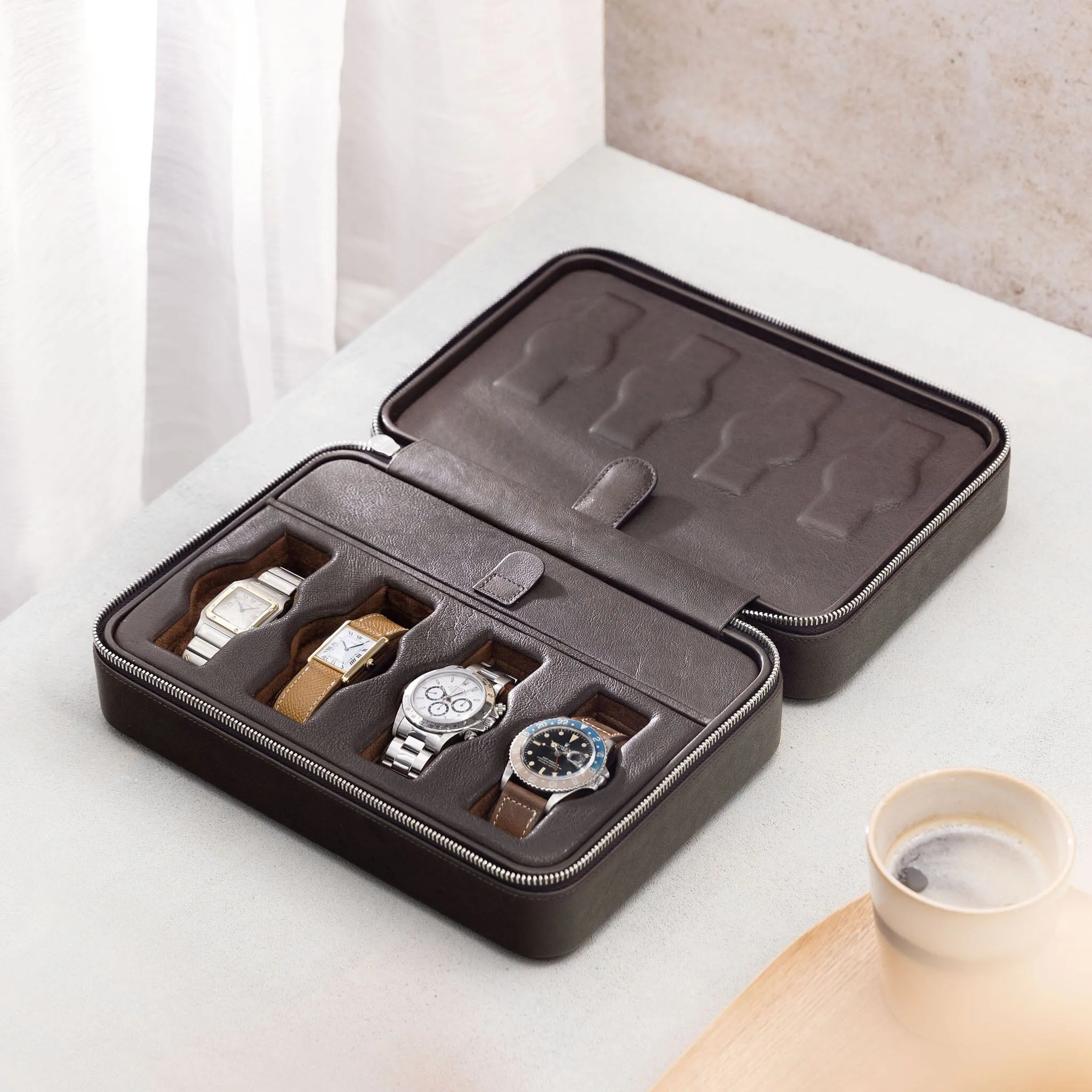 Dark Brown Cognac Luxury Leather Watch Box