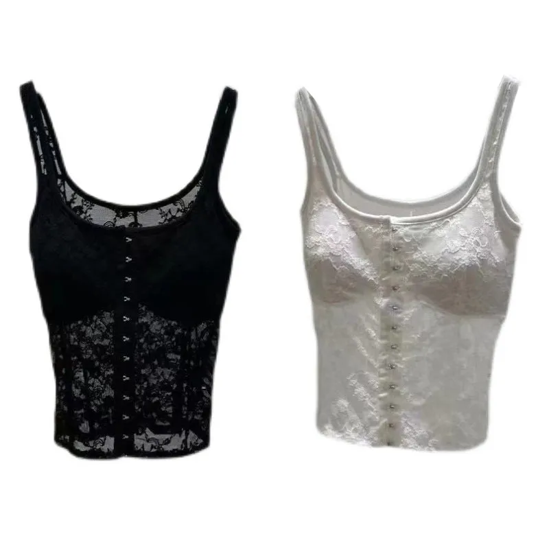 Fashionable Lace Sheer Top With Inner Buckle