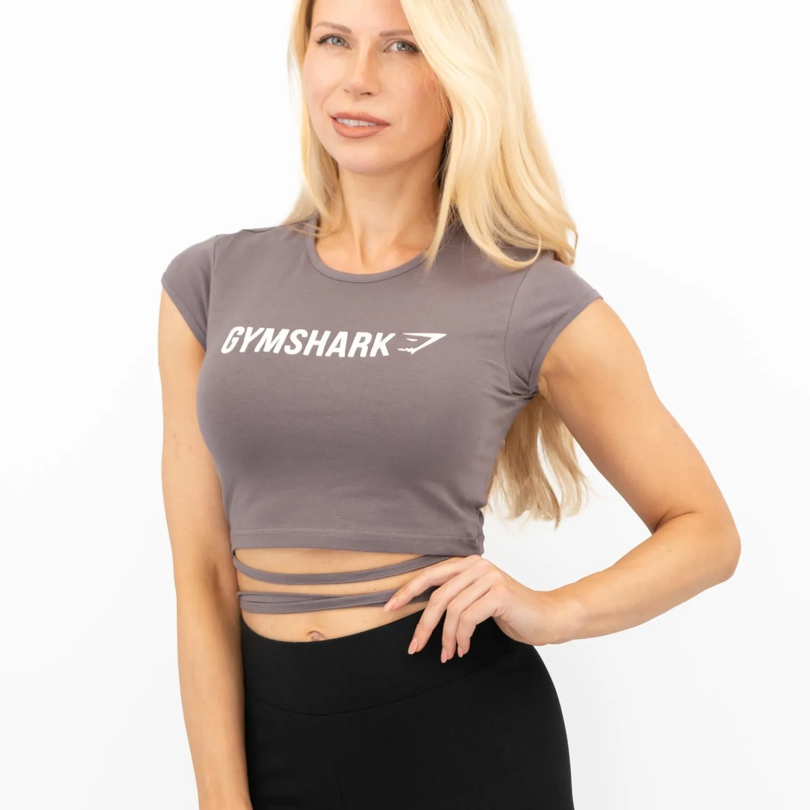 Gymshark Womens Ribbon Capped Sleeve Crop Top Slate Lavender