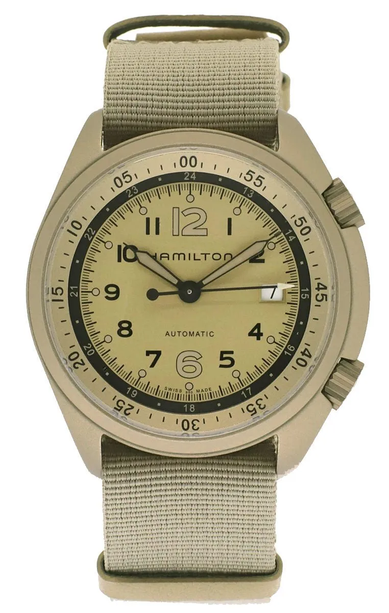 Hamilton Khaki Aviation Pilot Pioneer Automatic Aluminum Beige Canvas Strap Men’s Watch Date H80435895