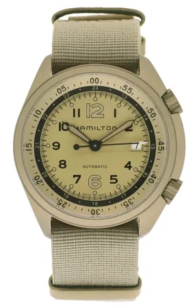 Hamilton Khaki Aviation Pilot Pioneer Automatic Aluminum Beige Canvas Strap Men’s Watch Date H80435895