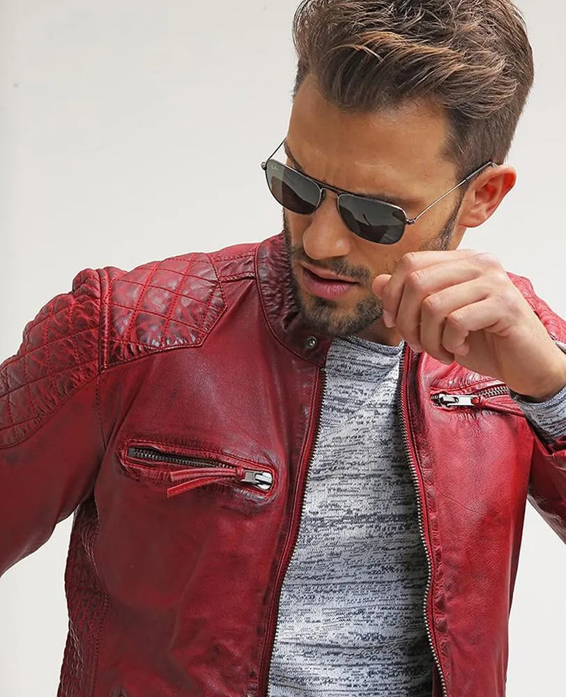 Hank Red Quilted Leather Jacket