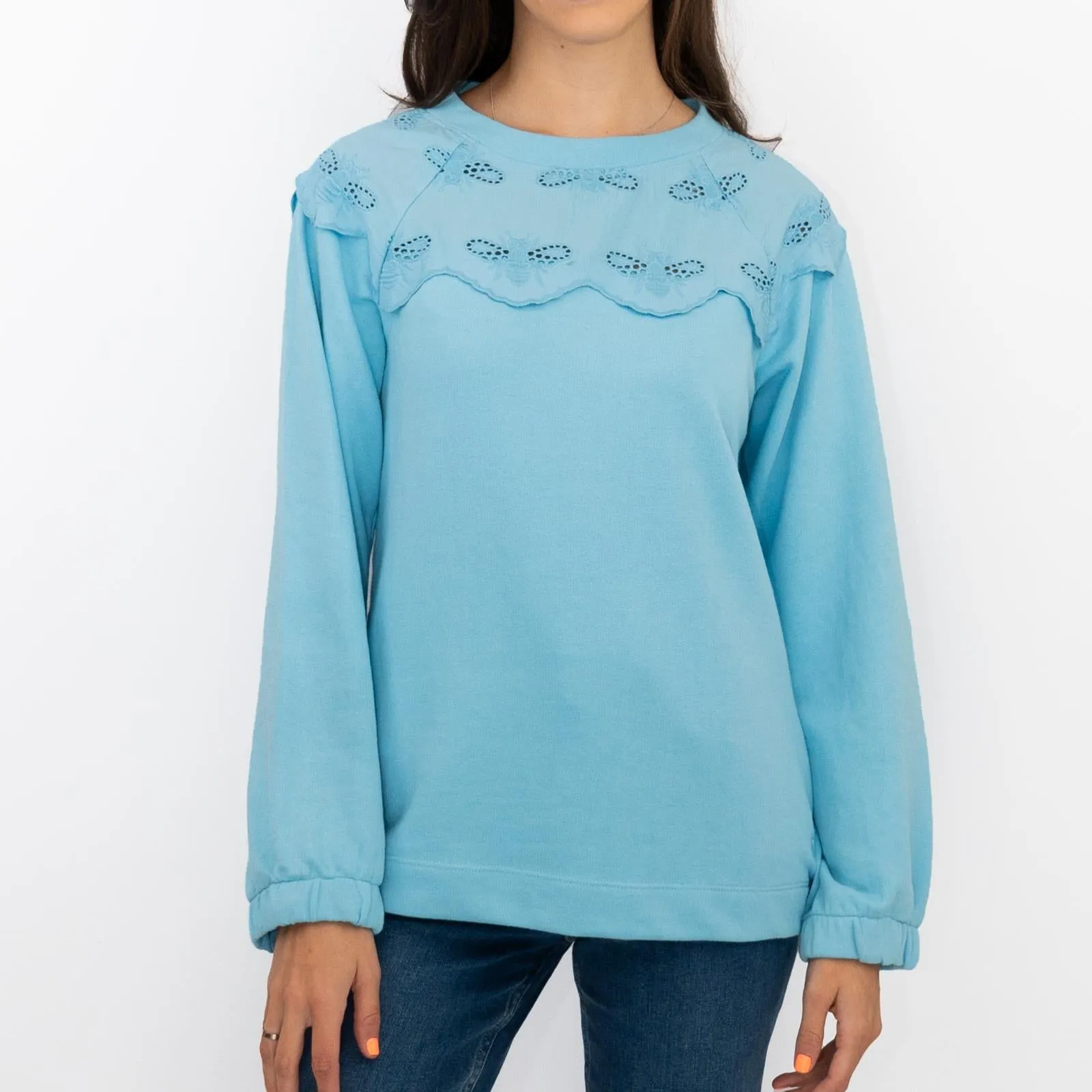 Joules Blue Jumper Sweatshirt Brinley Bees Embroidery