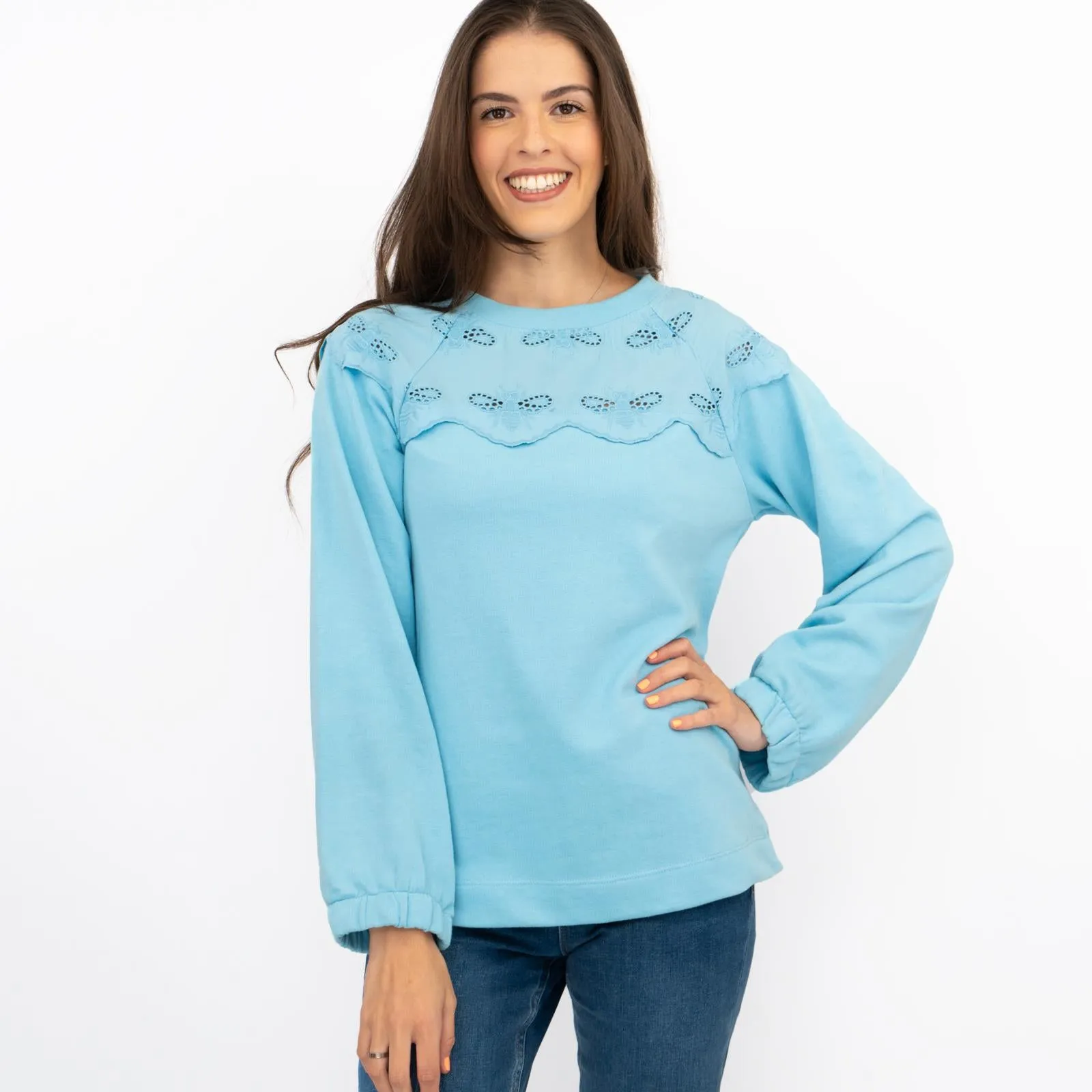 Joules Blue Jumper Sweatshirt Brinley Bees Embroidery