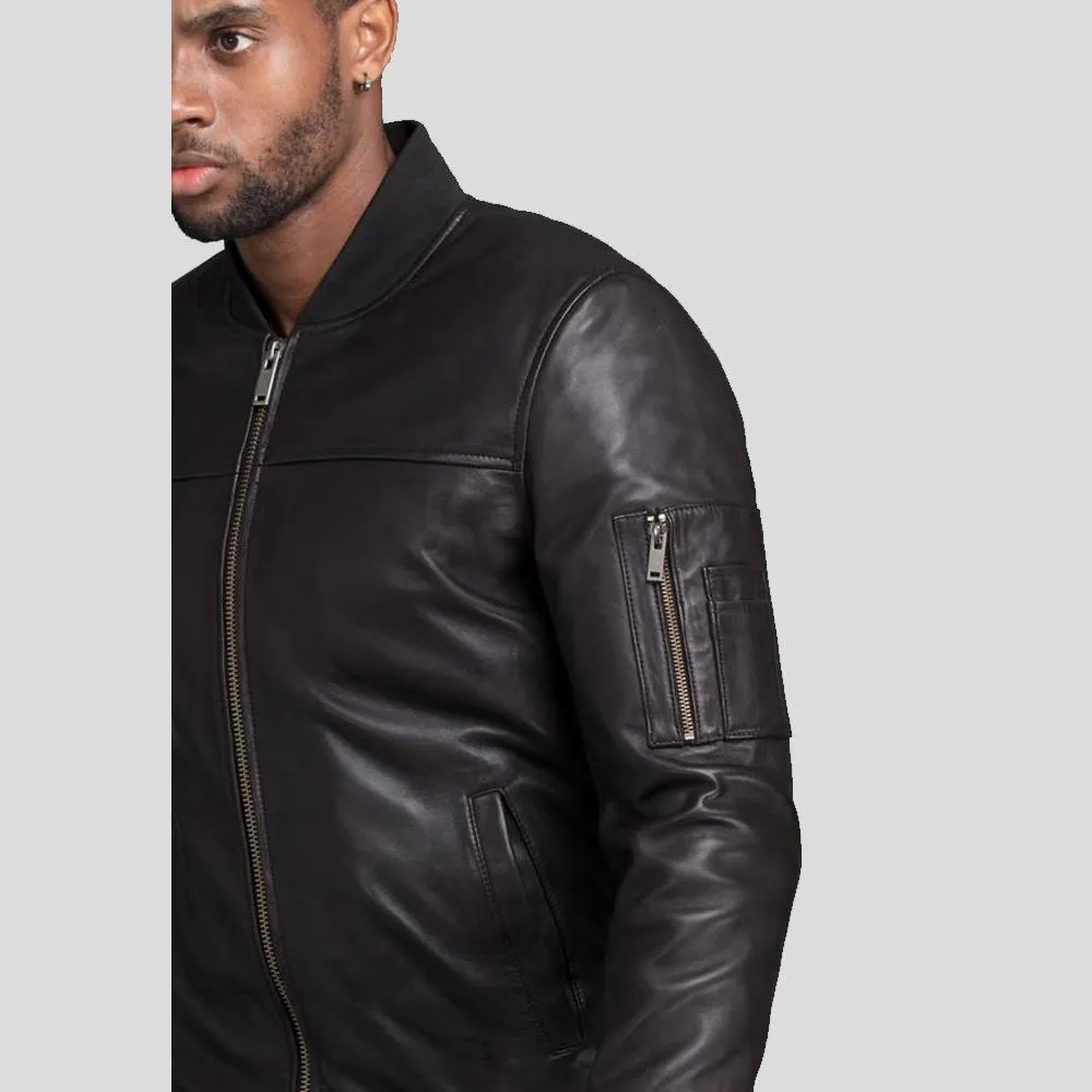 Kyros Black Bomber Genuine Leather Jacket