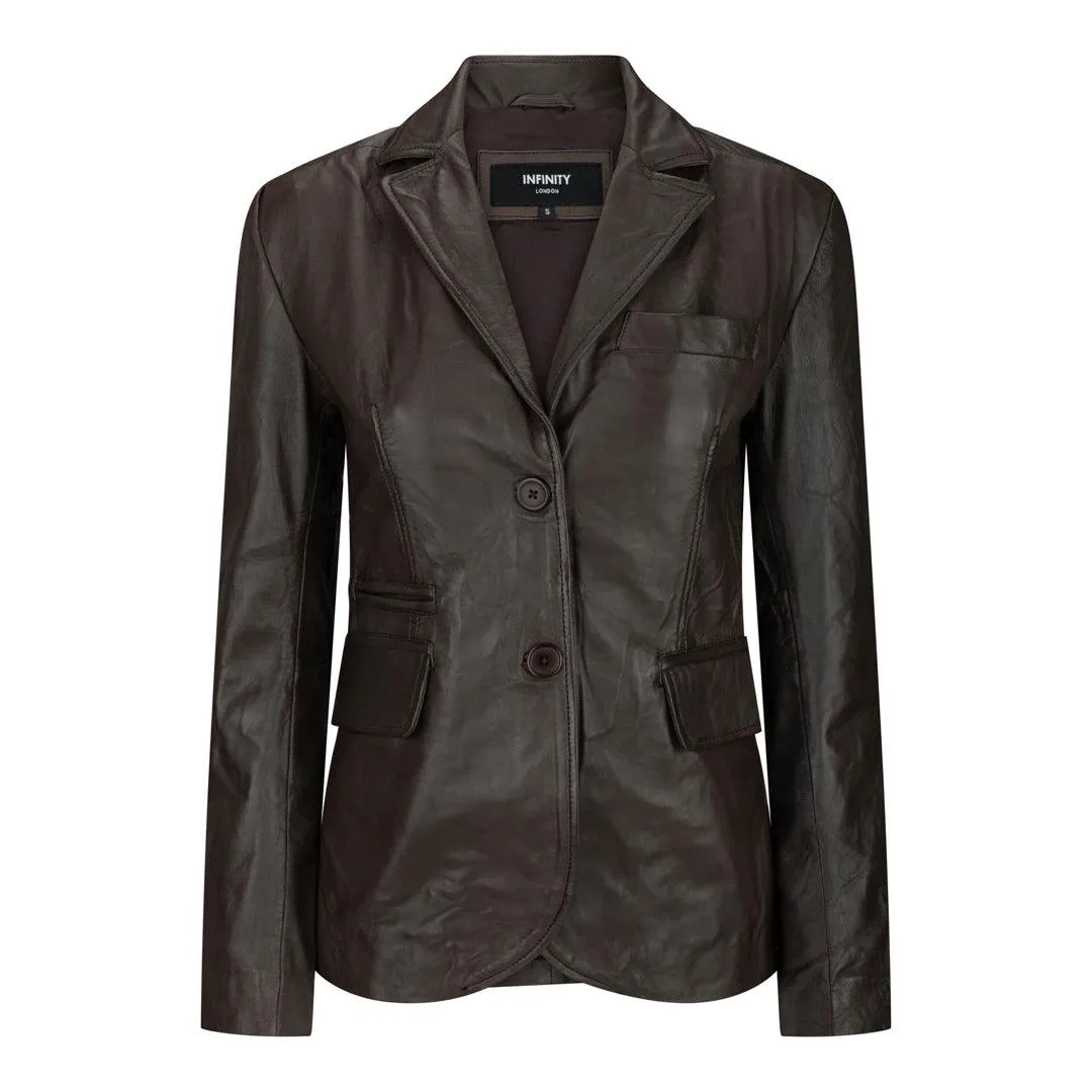 Ladies Women Real Black Leather slim Fit Blazer Jacket