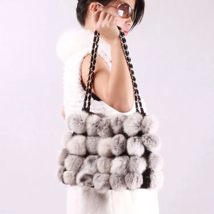 LARGE size  lovely Real Rabbit Fur ball bag handbag side bag Shoulder bag totes size 24*30 FS040106