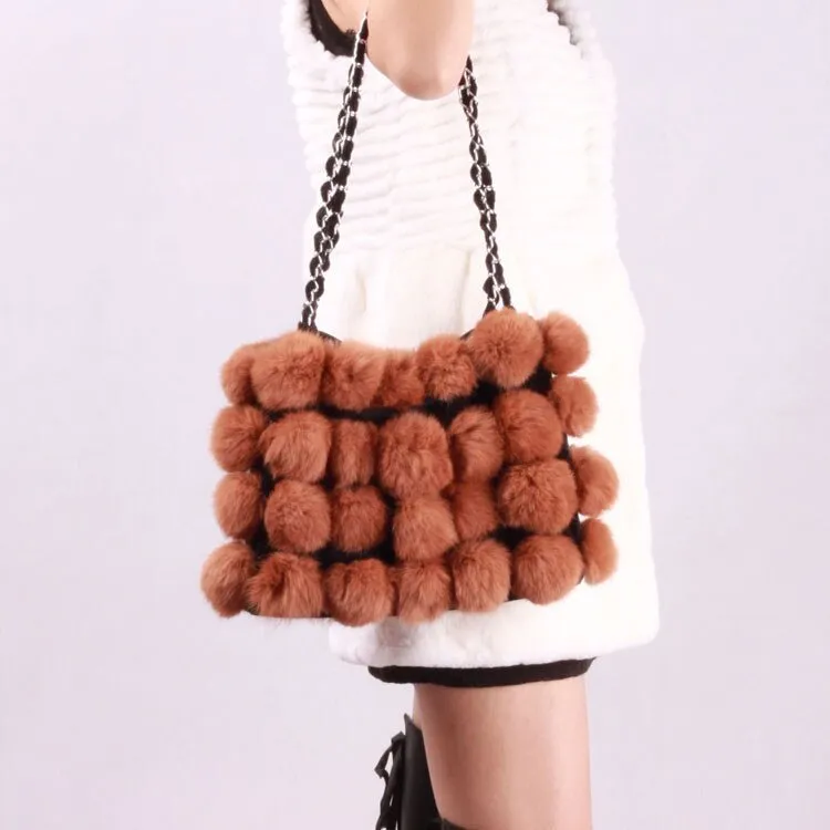 LARGE size  lovely Real Rabbit Fur ball bag handbag side bag Shoulder bag totes size 24*30 FS040106