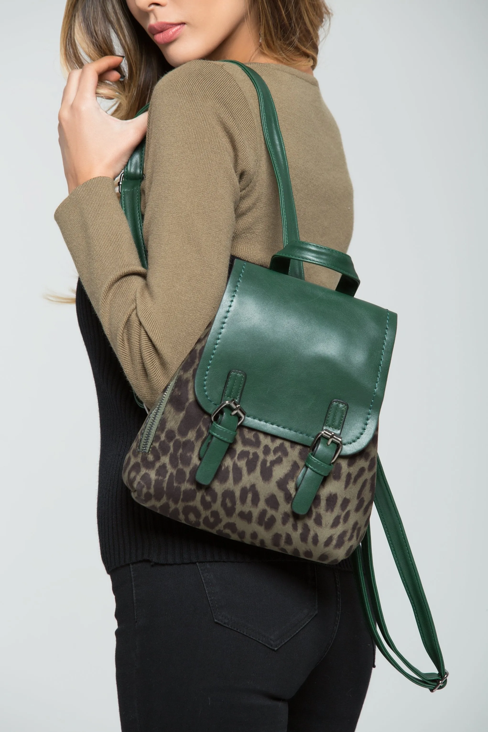 Leopard and Green Flap Backpack