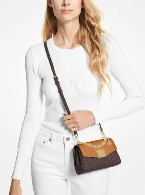 Lita Small Two-Tone Logo and Leather Crossbody Bag