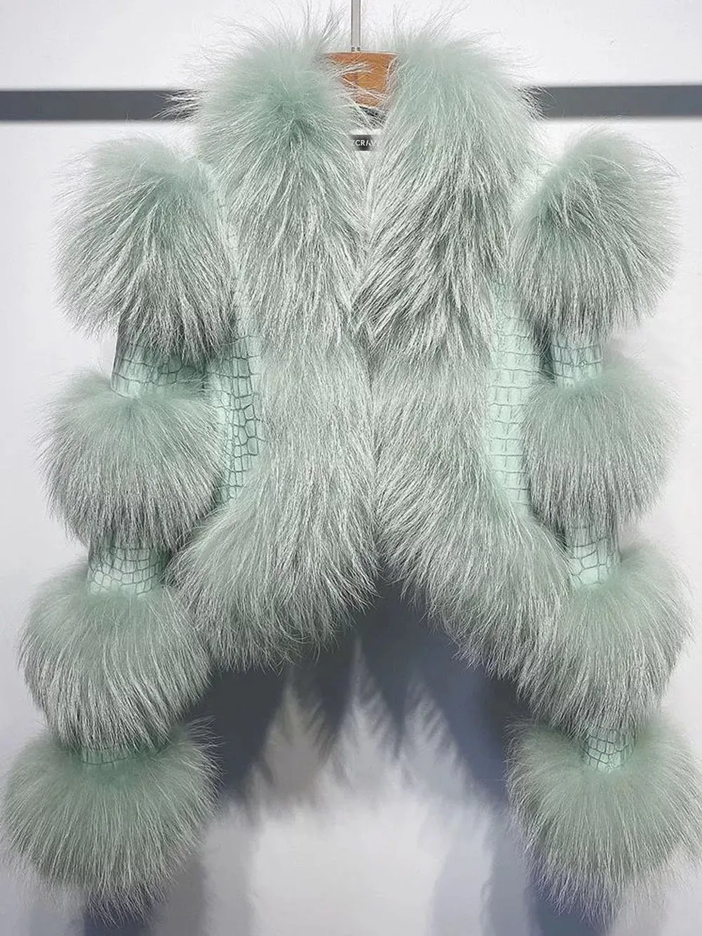 LITALY Fur Trim Leather Jacket in Light Green