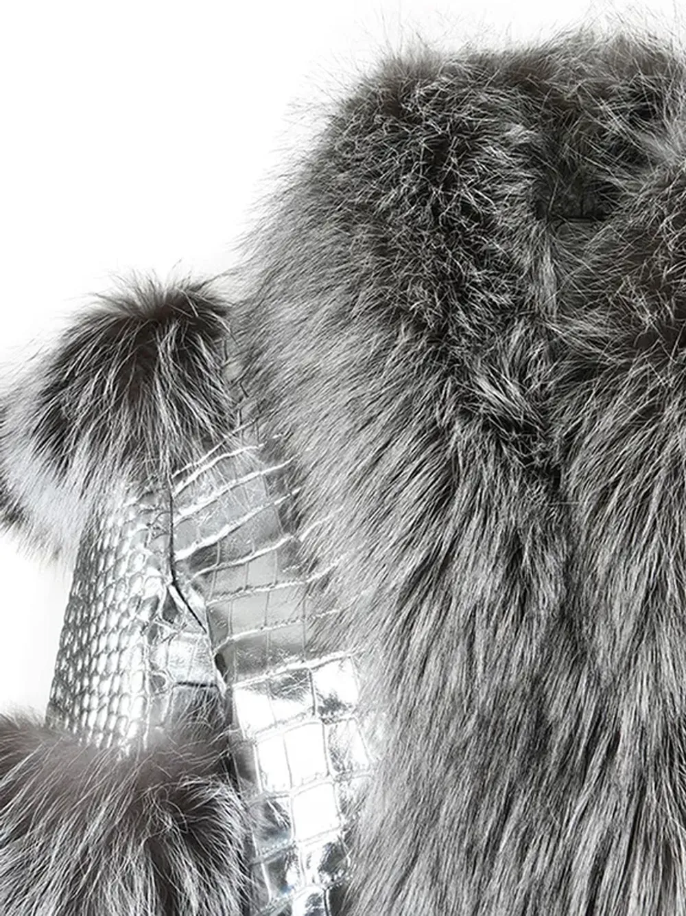 LITALY Fur Trim Leather Jacket in Silver