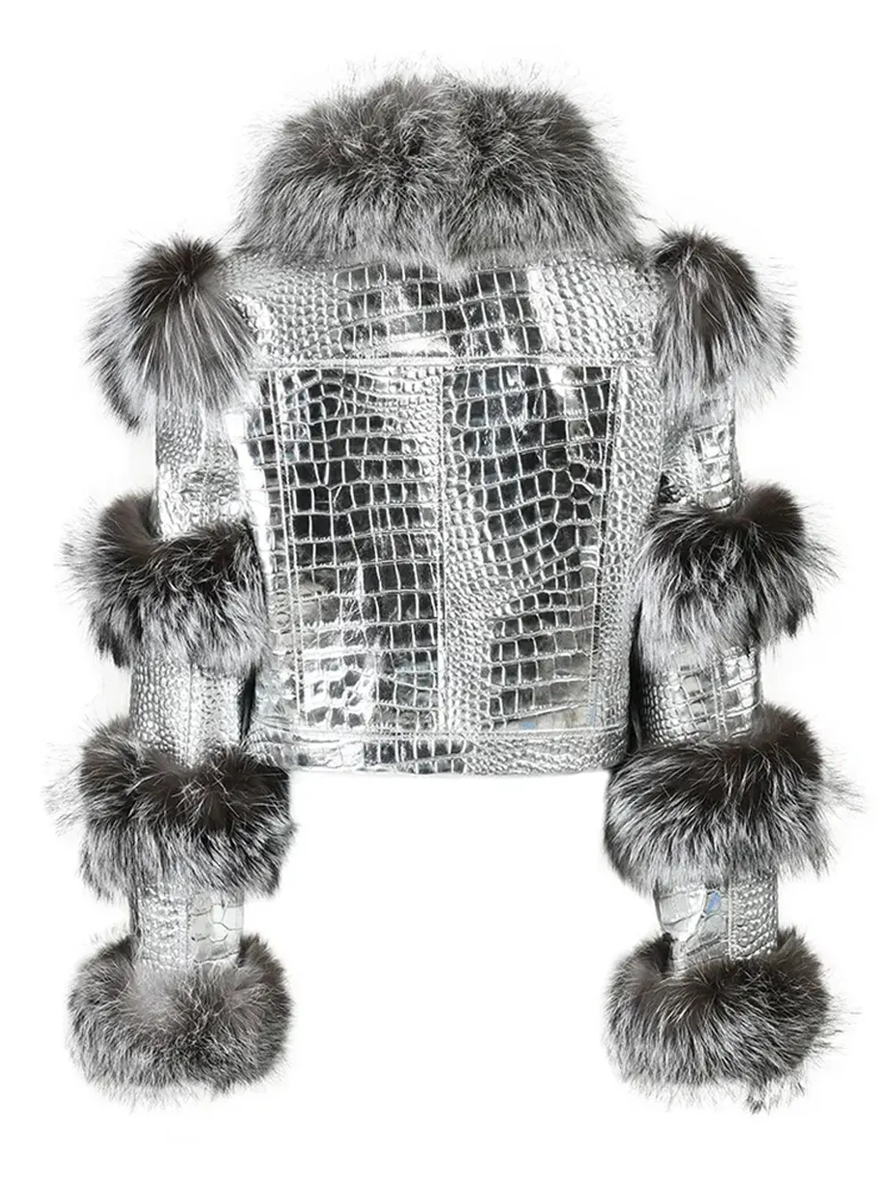 LITALY Fur Trim Leather Jacket in Silver