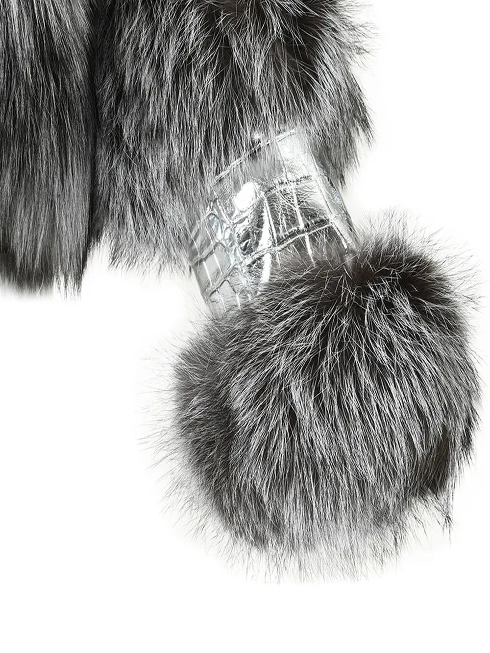 LITALY Fur Trim Leather Jacket in Silver