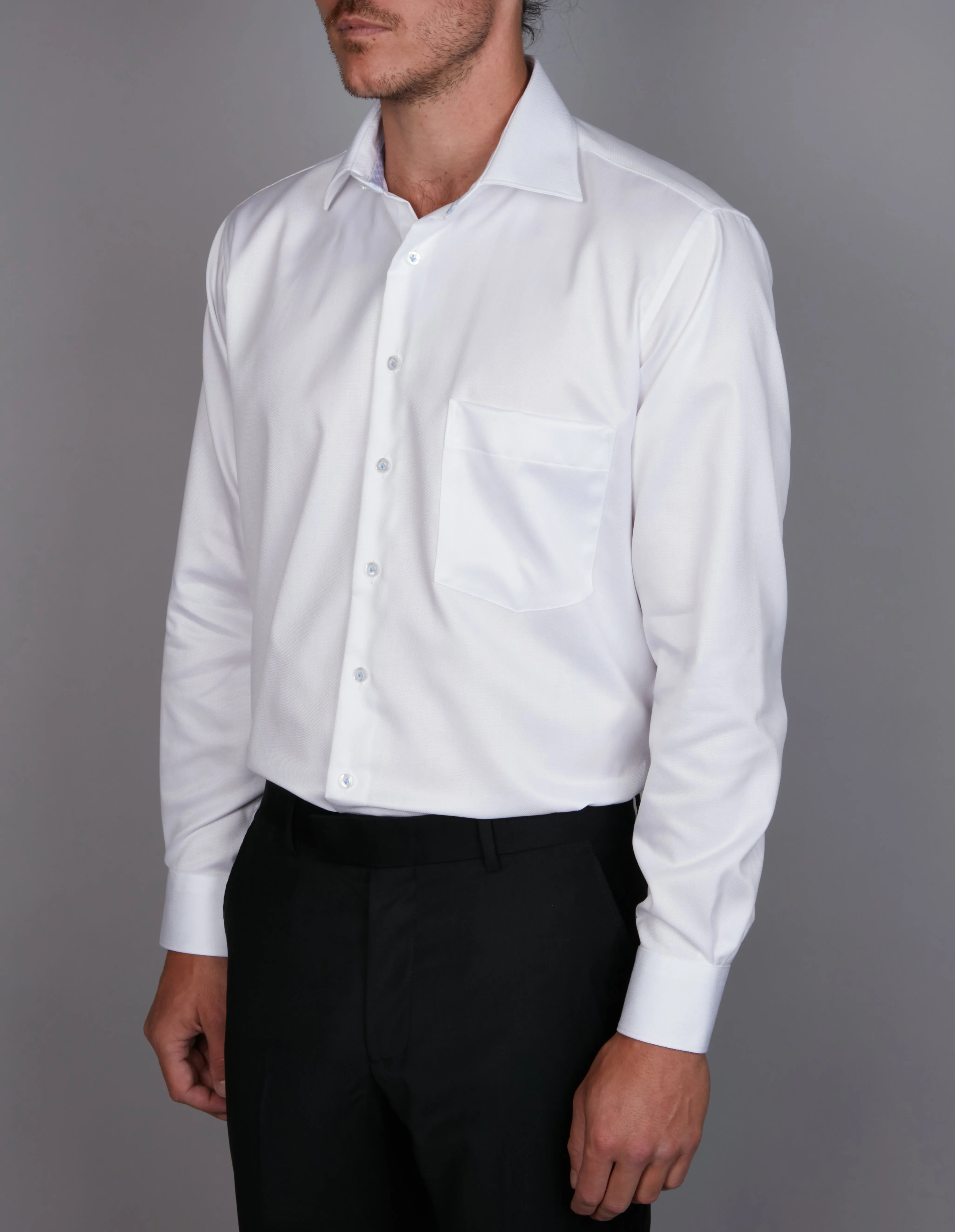 Long Sleeve Business Shirt - Textured - White