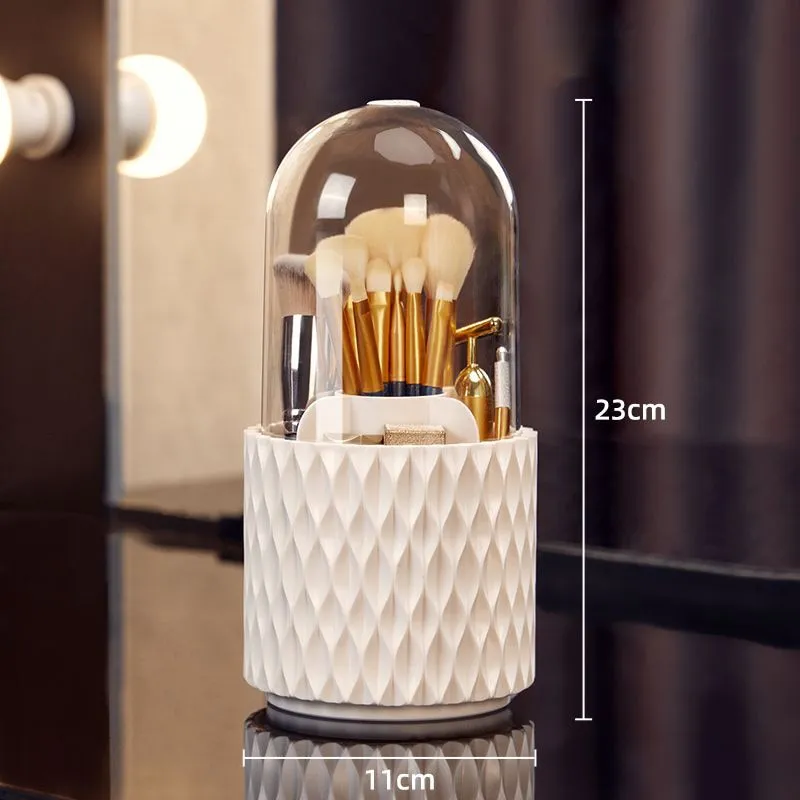 Makeup Brush Holder with Lid 360° Rotating