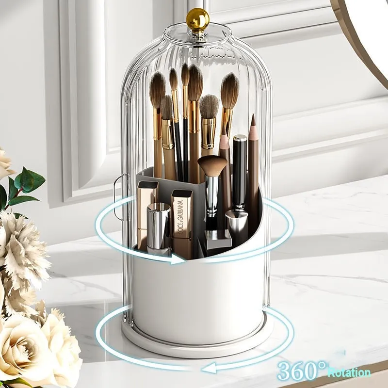 Makeup Brush Holder with Lid 360° Rotating