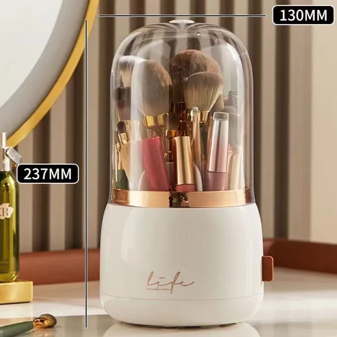 Makeup Brush Holder with Lid 360° Rotating