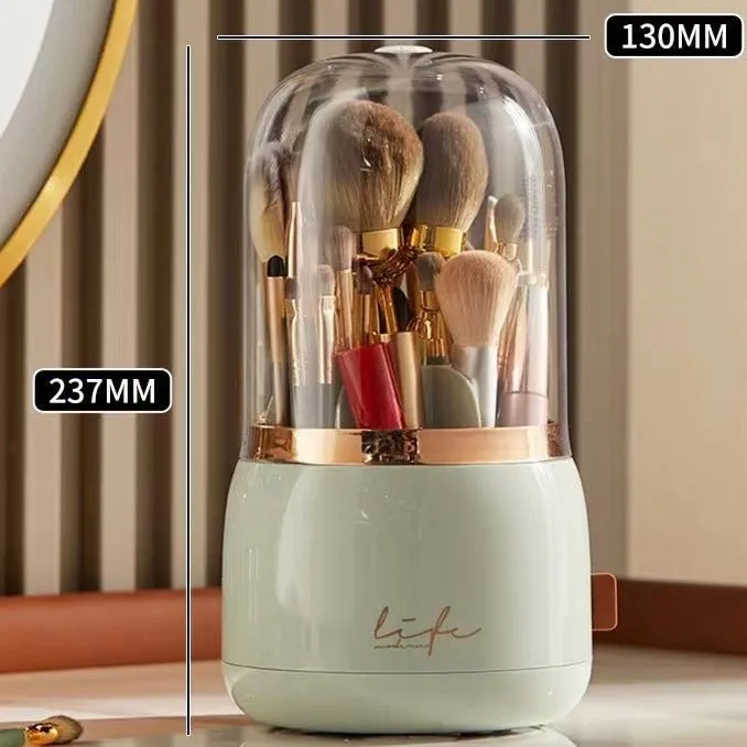 Makeup Brush Holder with Lid 360° Rotating