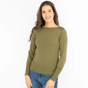 M&S Boat Neck Long Sleeve Khaki Green Jumper with Wool