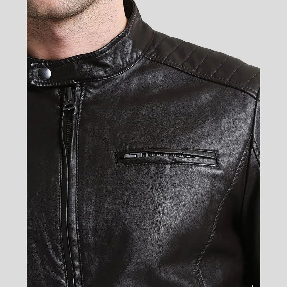 Mark Black Lambskin Leather Racer Jacket