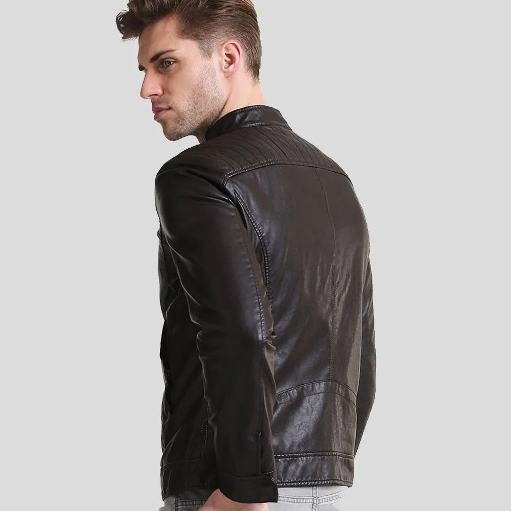 Mark Black Lambskin Leather Racer Jacket