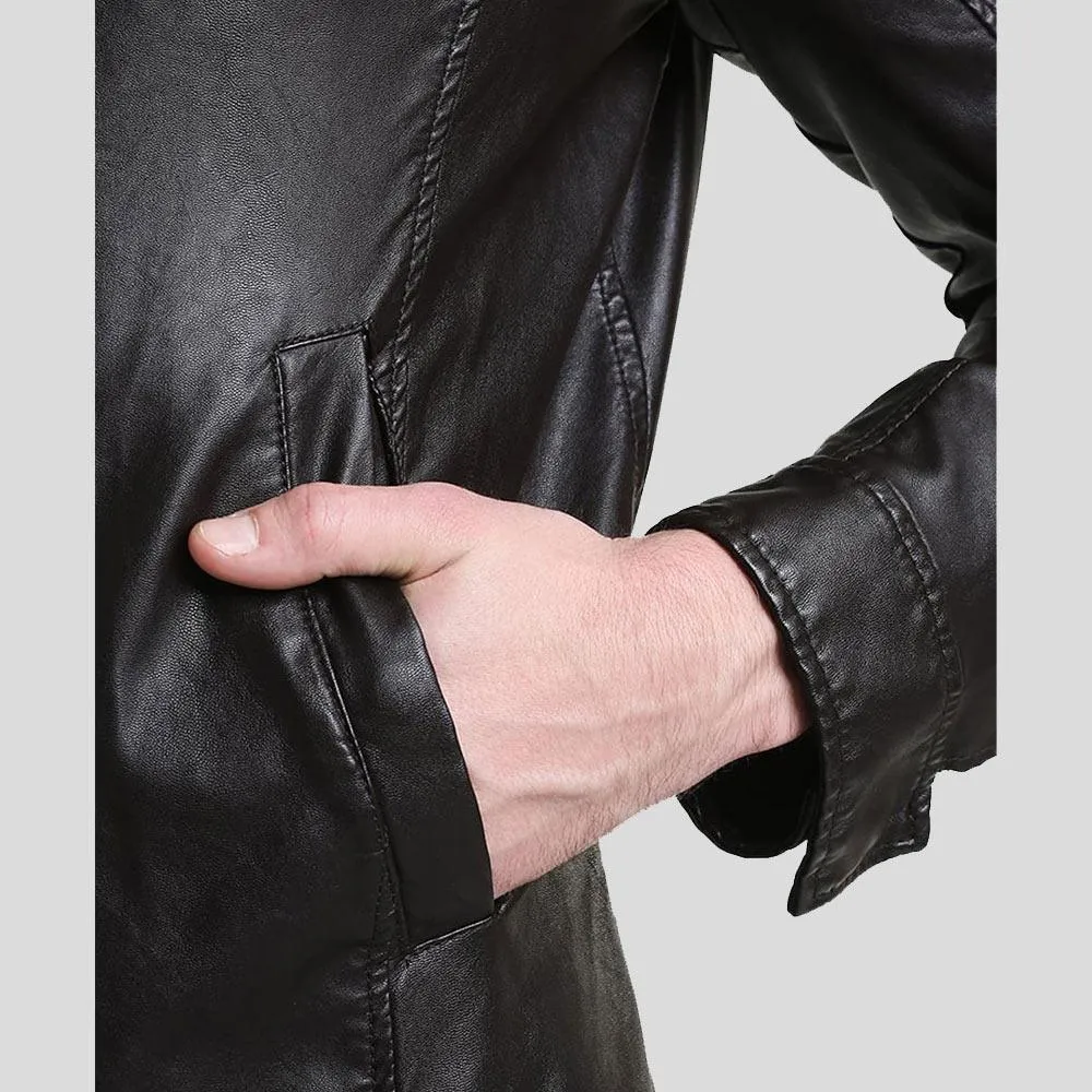 Mark Black Lambskin Leather Racer Jacket