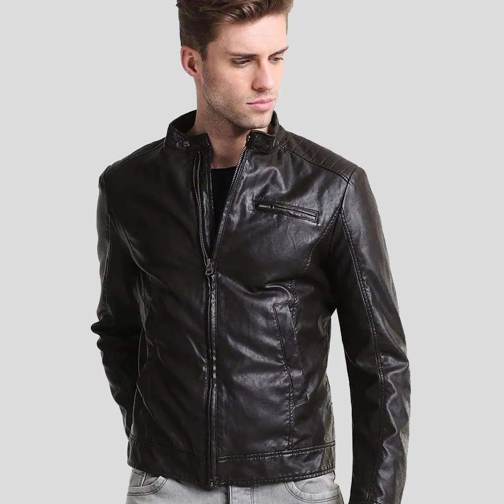 Mark Black Lambskin Leather Racer Jacket